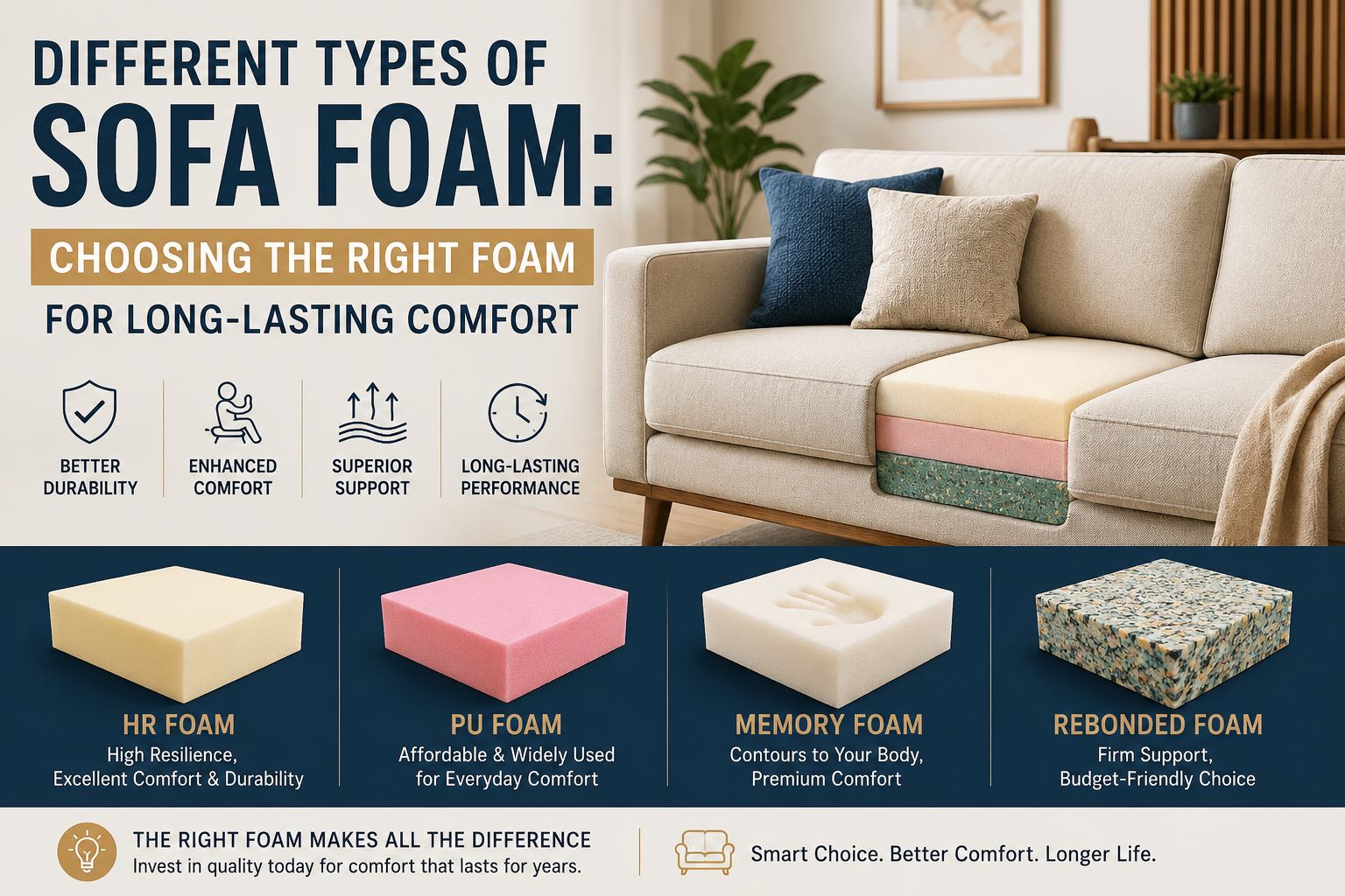 Different Types of Sofa Foam: Choosing the Right Foam for Long-Lasting Comfort